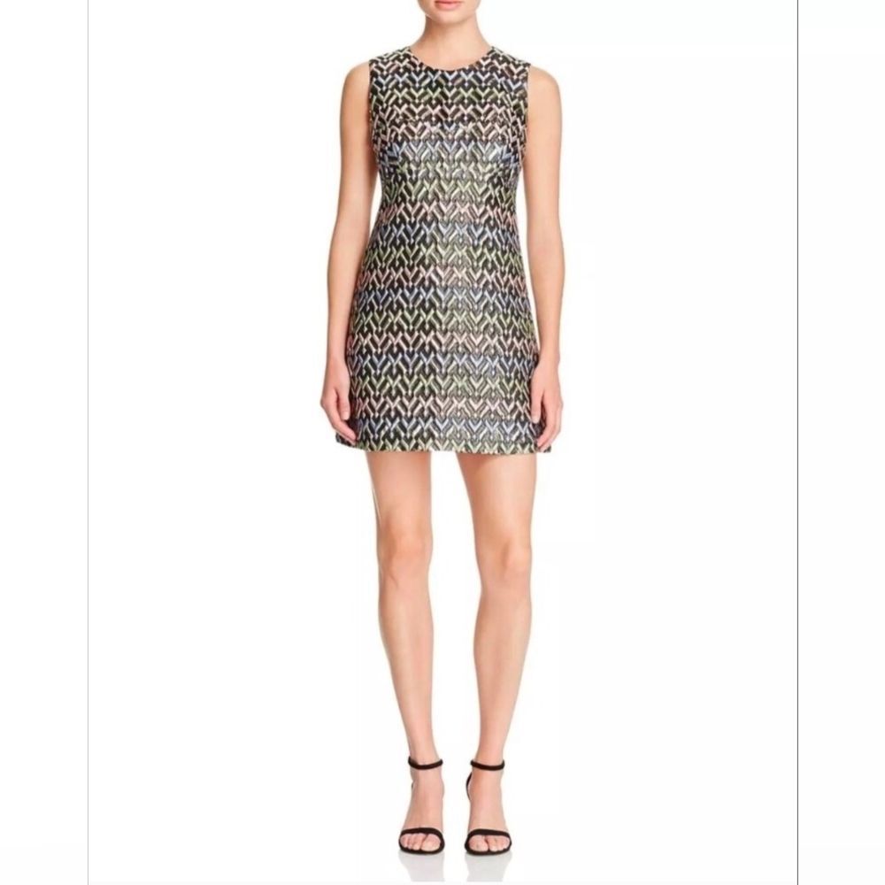 Milly‎ A-Line Chevron Metallic Brocade Metallic Katie Cocktail Dress Size 8